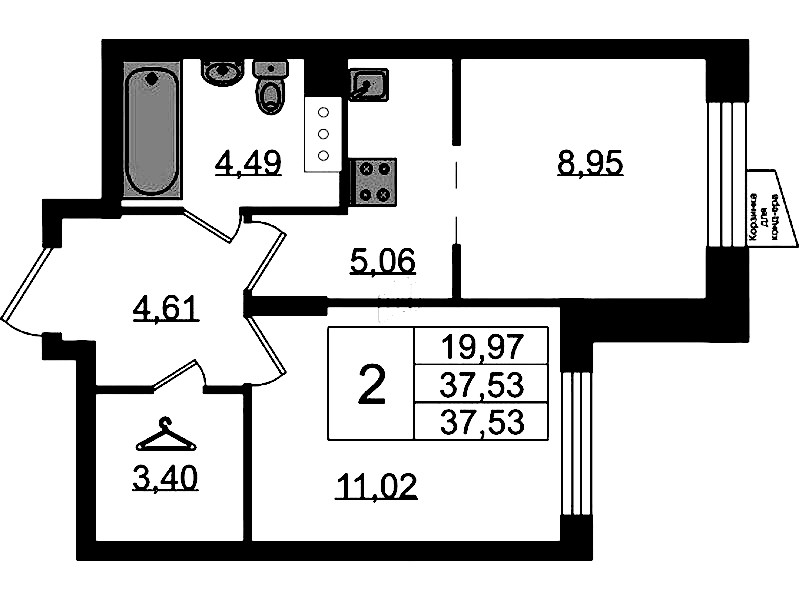 1-комнатная квартира 37.53 м², 4/11 эт., ЖК «VEREN NORT Сертолово»